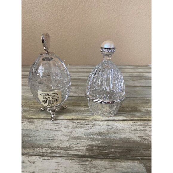 Lenox Crystal Mini Egg Trinket Boxes Set of 2 Diamonds & Pearls Made Germany - Picture 3 of 16